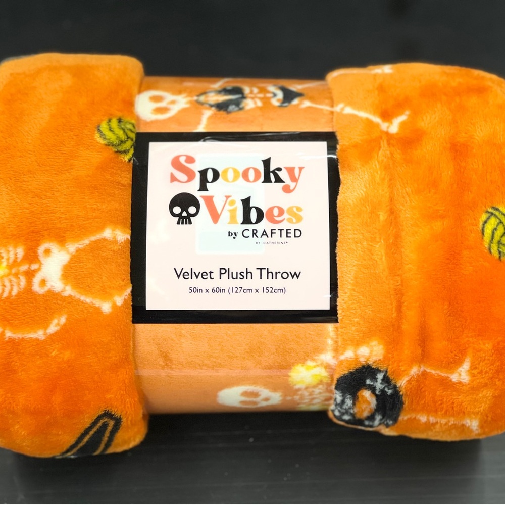 Spooky Vibes Summerween Velvet Plush Throw - Orange